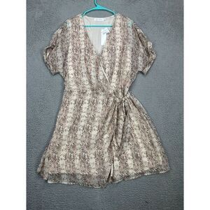 All In Favor Mini Dress Womens XL Tan Wrap V-Neck Casual Short Sleeve Ladies NEW